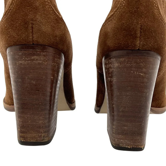 Dolce Vita Womens 7.5 Conway Brown Suede Ankle Boots Scalloped Booties Western - Picture 7 of 16